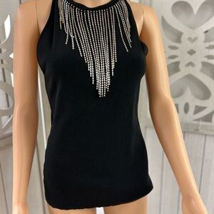 INC International Concepts Black Embellished Sleeveless Tank Top Rhinestones